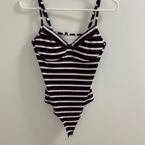 Striped body suit with open back